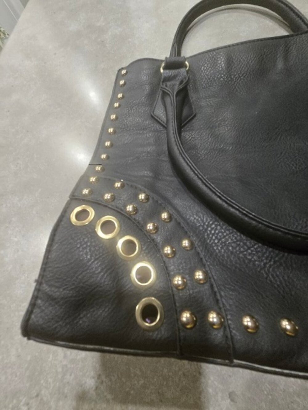 SOURCE UNKNOWN Women's Black Faux Leather Shoulder Bag - Large - Picture 4 of 14